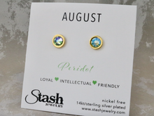 Load image into Gallery viewer, August Birthstone Studs - Peridot
