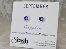 Load image into Gallery viewer, September Birthstone Studs - Sapphire
