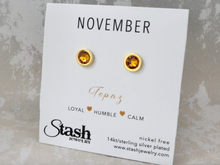 Load image into Gallery viewer, November Birthstone Studs - Topaz
