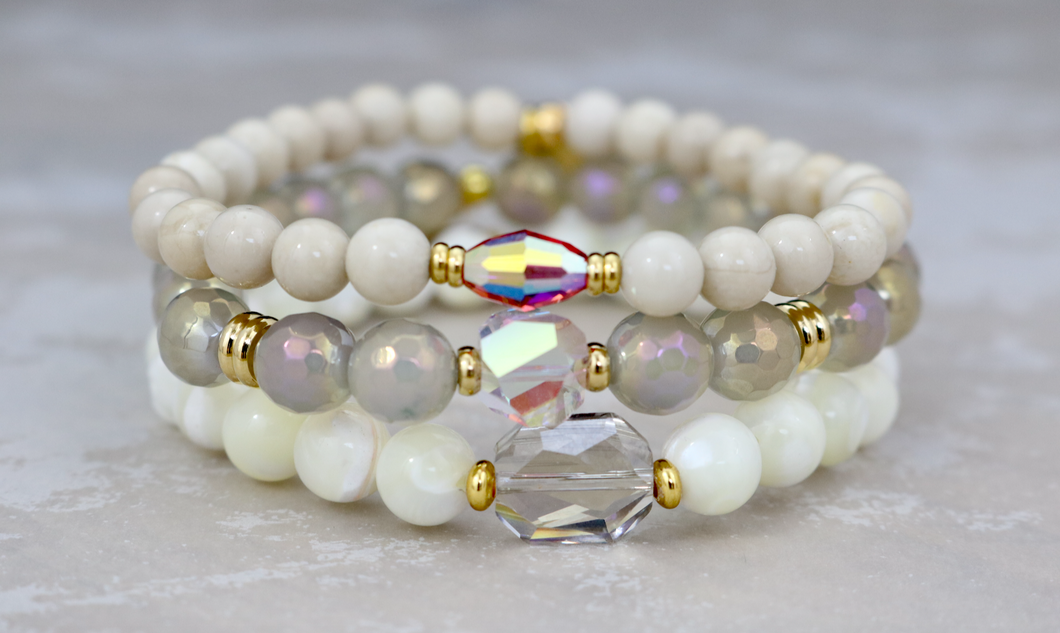 Pearl, Agate and Riverstone Bracelet Set