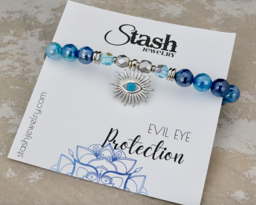 Evil Eye Bracelet - Protection - Mystic Blue Agate