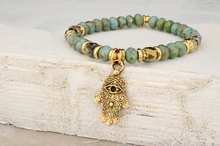Load image into Gallery viewer, Hamsa on Czech Rondelles