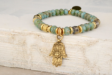 Load image into Gallery viewer, Hamsa on Czech Rondelles