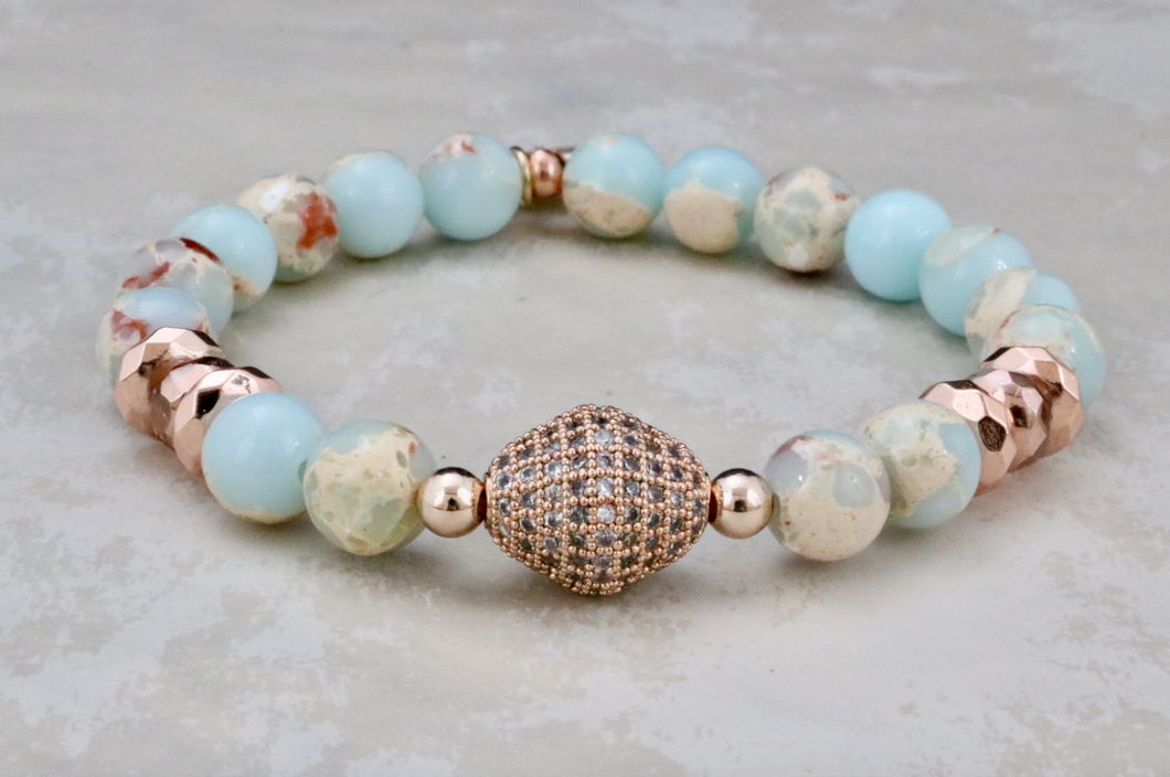 Rose Gold Pave Center on Sea Jasper