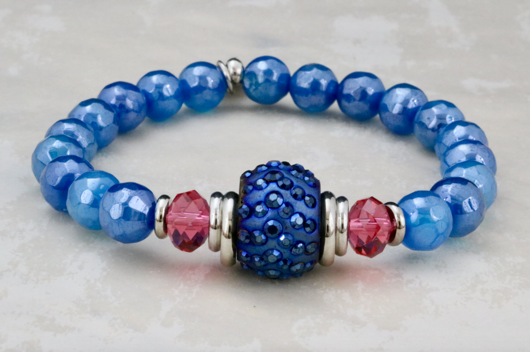 Chunky Blue Crystal Accented Center on Mystic Blue Agate