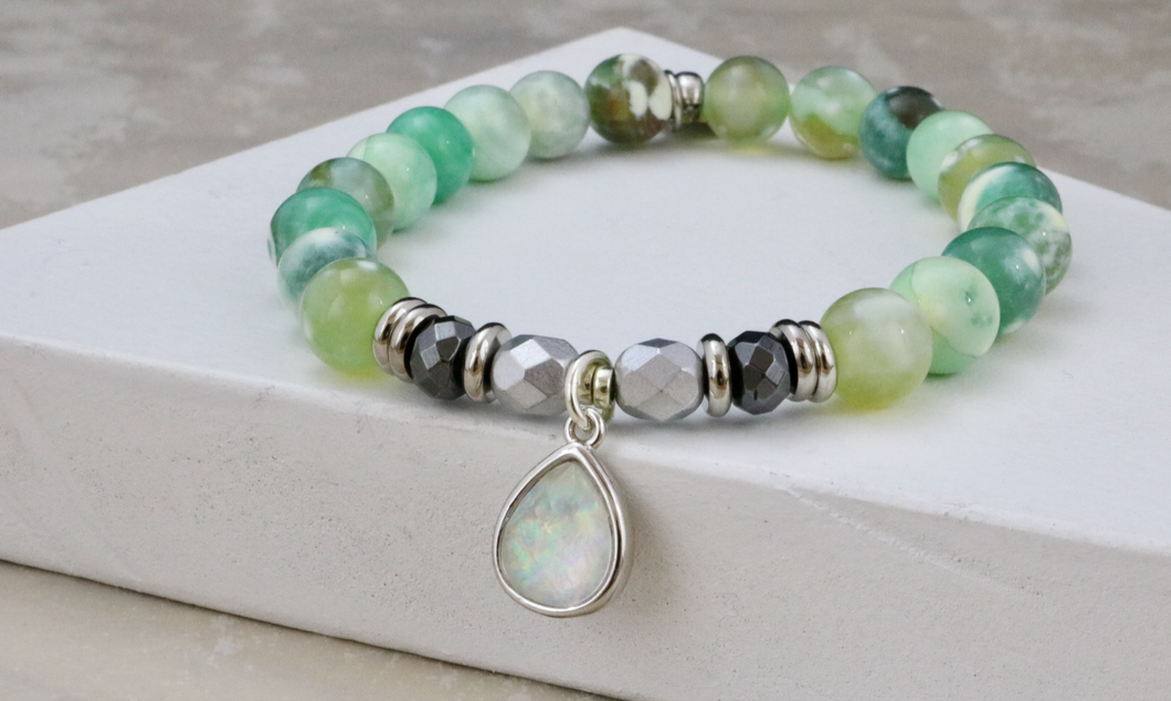 Opal Drop on Green Fire Agate