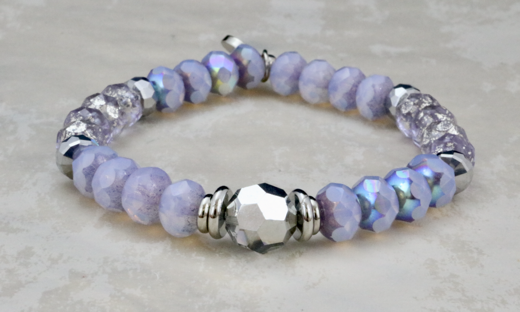 Silver Crystal on Purple Czech Rondelles