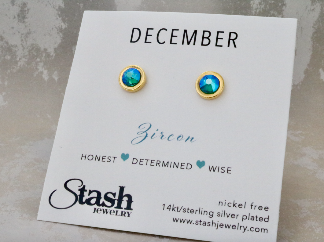 December Birthstone Studs - Zircon
