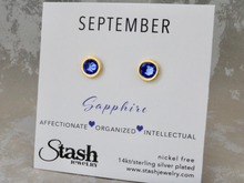 Load image into Gallery viewer, September Birthstone Studs - Sapphire
