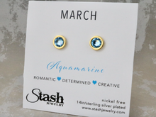 Load image into Gallery viewer, March Birthstone Studs - Aquamarine
