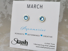 Load image into Gallery viewer, March Birthstone Studs - Aquamarine

