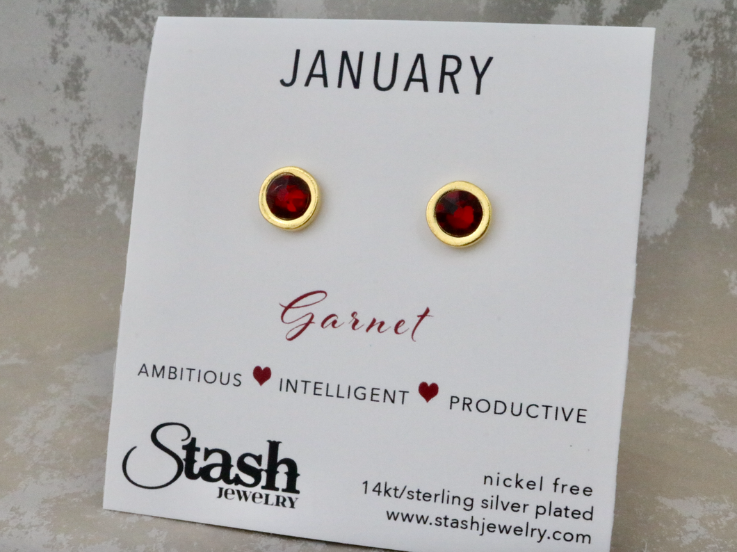 January Birthstone Studs - Garnet