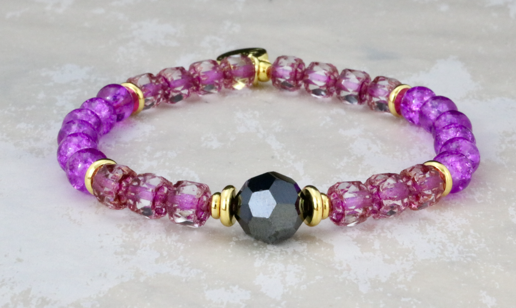 Hematite Crystal on 6mm Czech and Crackle