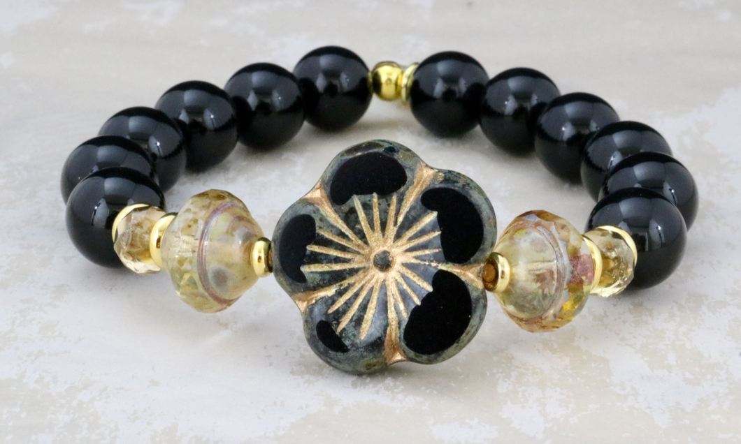 Czech Flower on 10mm Czech and Onyx