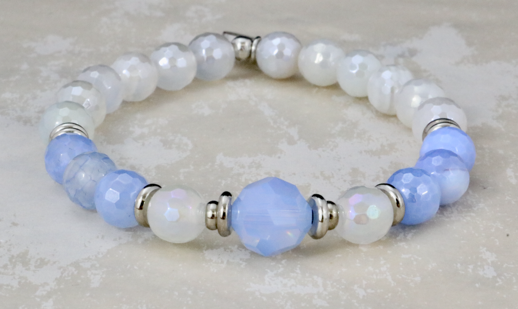 Blue Opal Crystal on 8mm Mystic Blue and White