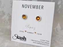 Load image into Gallery viewer, November Birthstone Studs - Topaz
