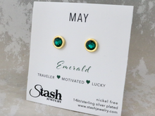 Load image into Gallery viewer, May Birthstone Studs - Emerald
