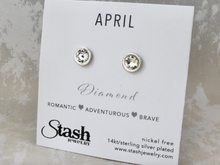 Load image into Gallery viewer, April Birthstone Studs - Diamond
