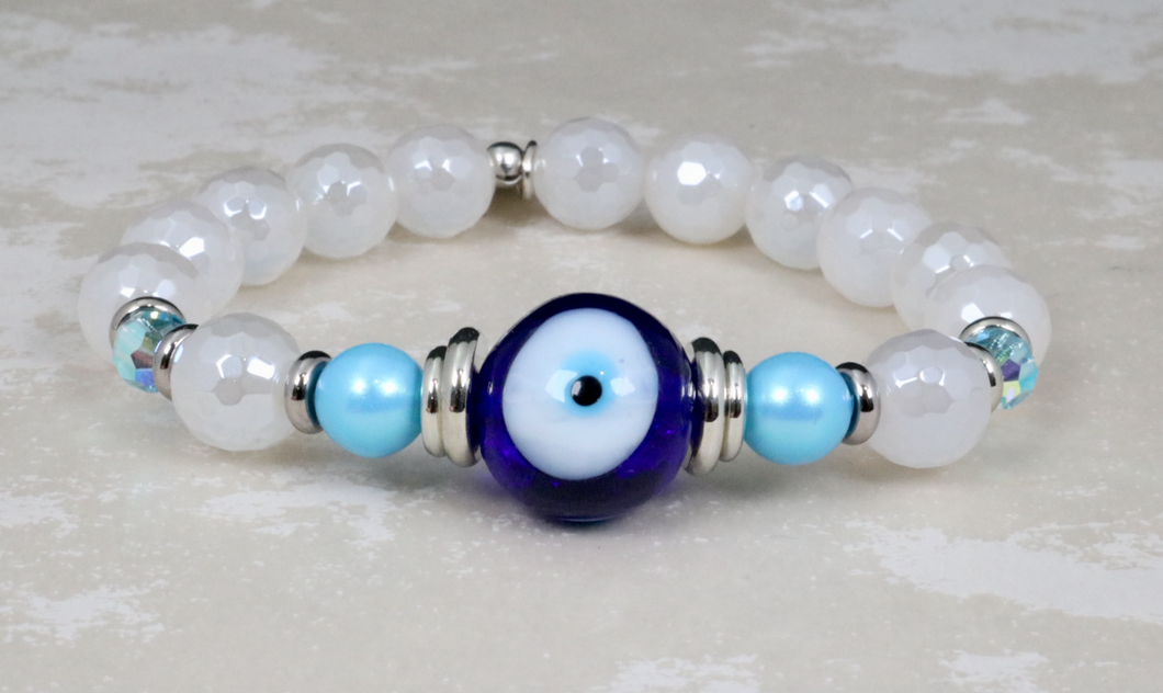 Evil Eye Czech glass center on mystic agate