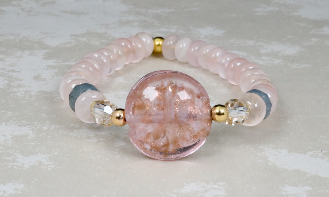 Czech glass center on rose quartz