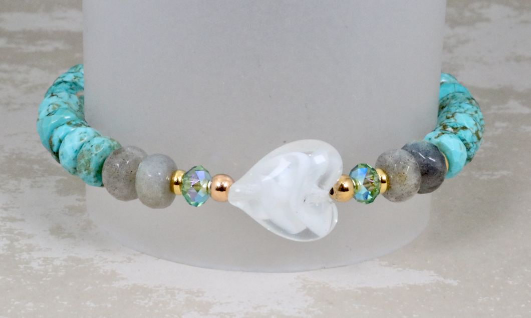 Czech glass heart center on turquoise