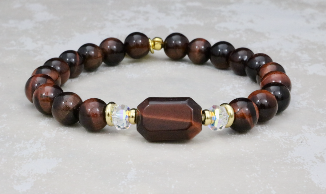 Red Tiger's Eye and Crystal Bracelet