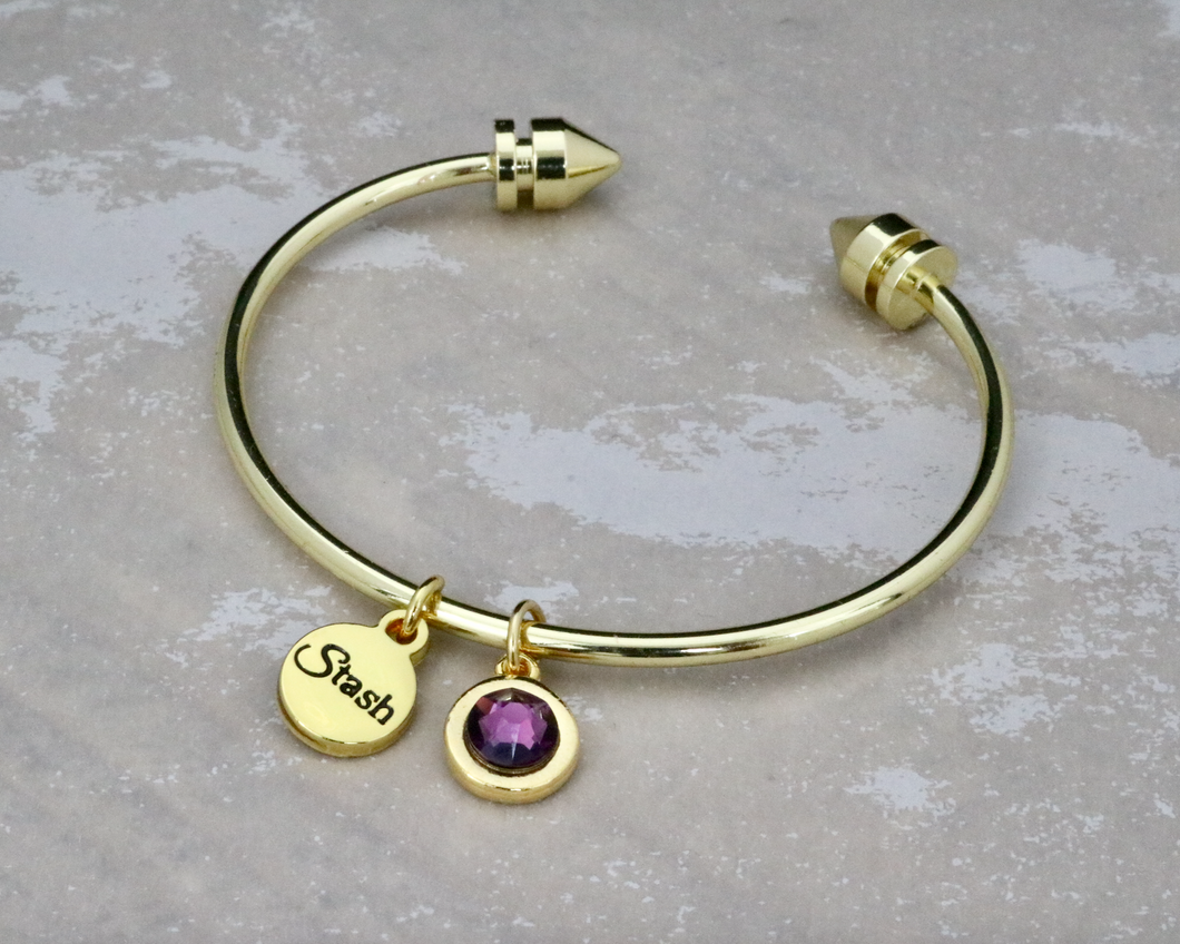 Barcelona Bangle with February Birthstone Crystal Charm - Amethyst