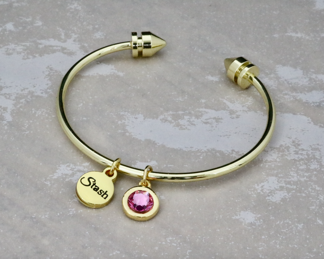 Barcelona Bangle with October Birthstone Crystal Charm - Pink Tourmaline