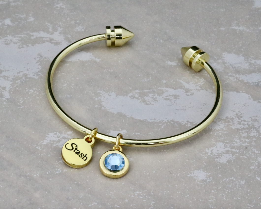 Barcelona Bangle with March Birthstone Crystal Charm - Aquamarine