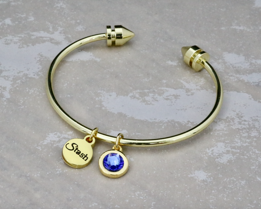 Barcelona Bangle with September Birthstone Crystal Charm - Sapphire