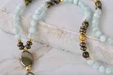 Load image into Gallery viewer, Green Moonstone and Pyrite Beaded Necklace

