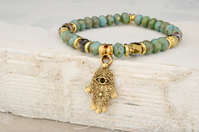 Load image into Gallery viewer, Hamsa on Czech Rondelles
