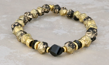 Load image into Gallery viewer, Jet Crystals on Gold Etched Beads
