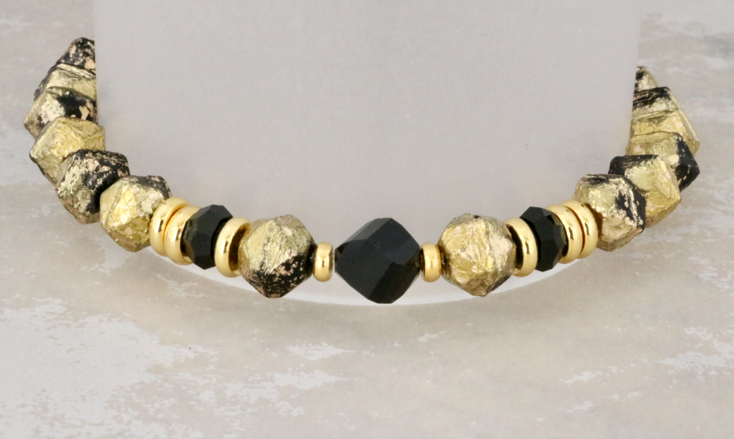 Jet Crystals on Gold Etched Beads