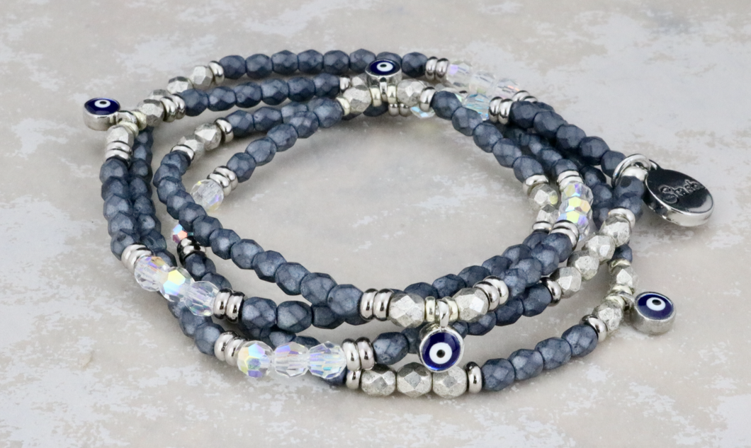Czech 4mm Evil Eye Wrap Bracelet