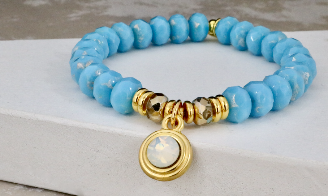 White Opal Crystal Drop on Baby Blue Czech