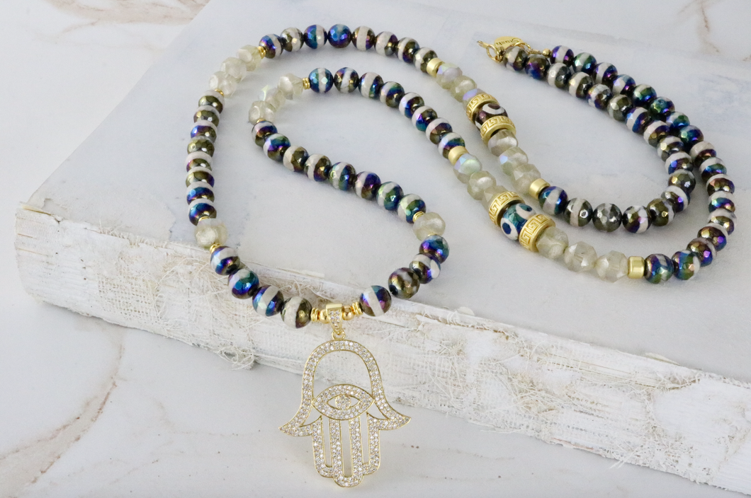 Hamsa on Mystic Tibetan Agate