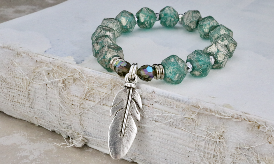 Relic Feather on Sea Green Czech