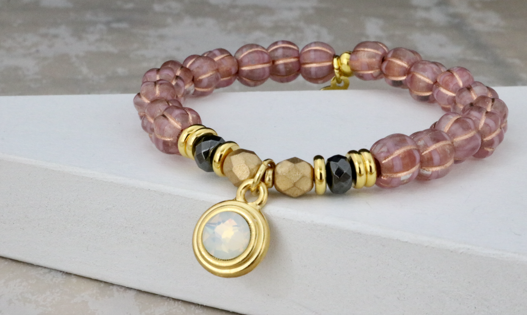 Crystal Drop on Pink Melon Beads