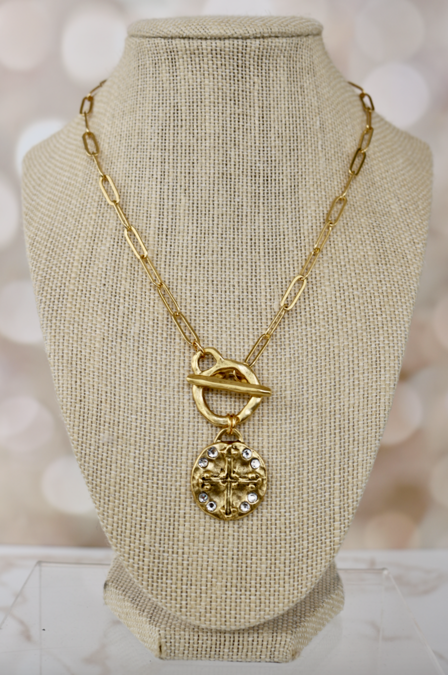 Relic Crystal Cross Toggle Necklace