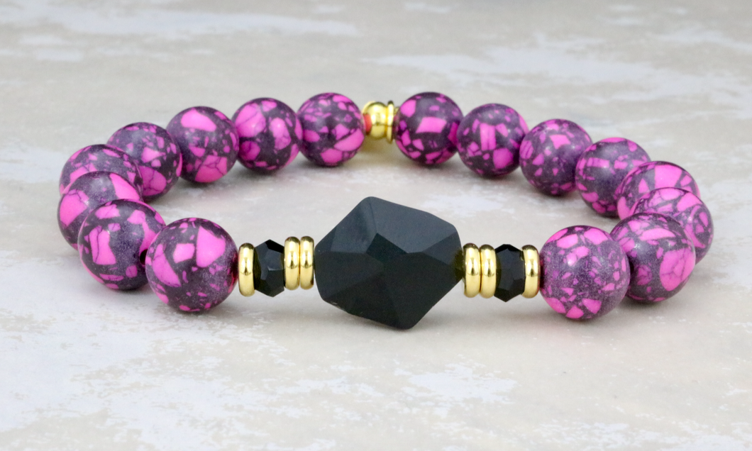Jet Crystal on Pink Mosaic Turquoise