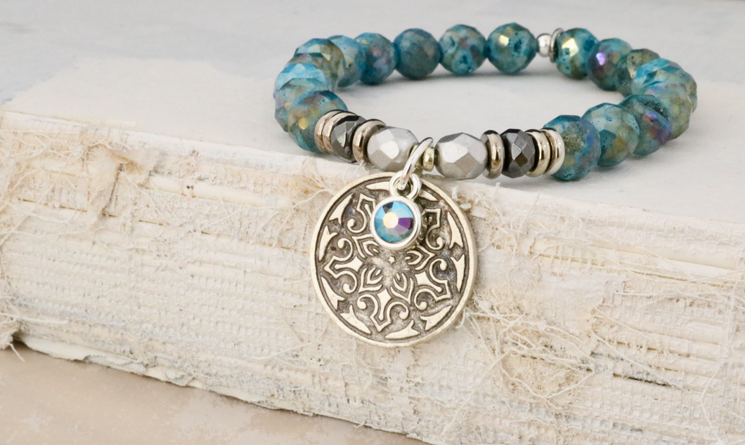 Mandala and Crystal on Blue Druzy