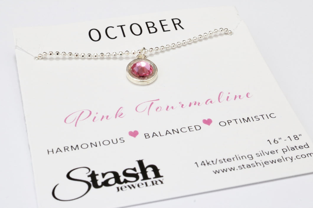 October Birthstone Necklace - Pink Tourmaline